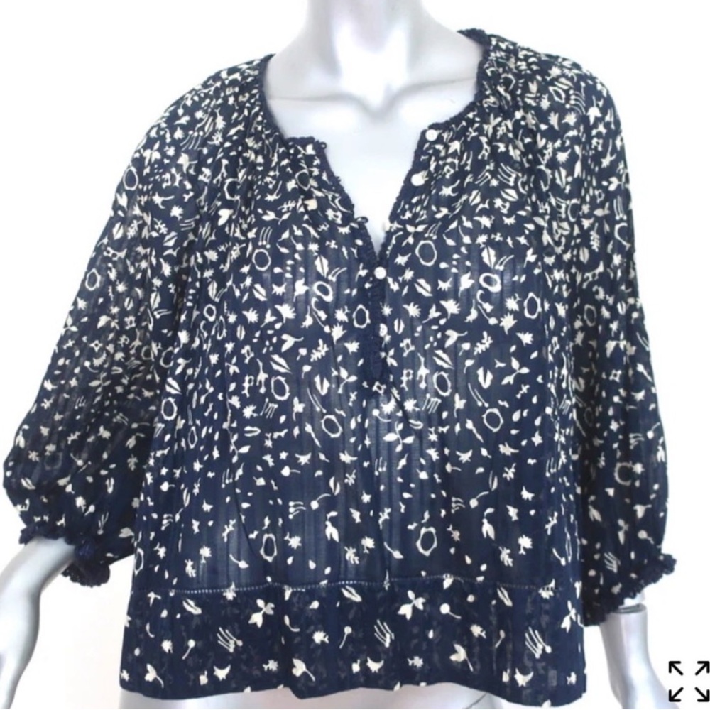 THE GREAT Women's The Perch Top Navy Prairie‎ Floral Patterned Blouse Size 1/SM